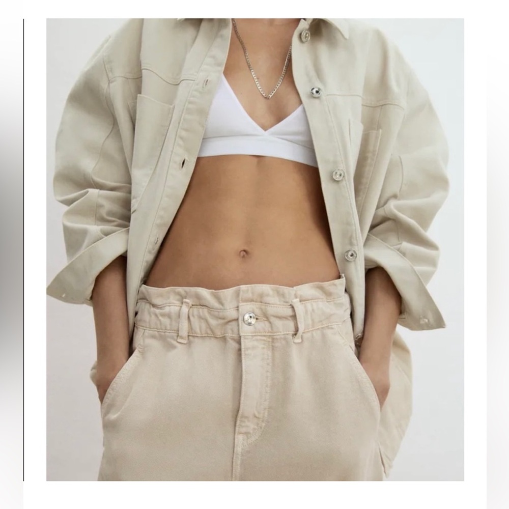 Zara White Paperbag Waist Trousers Jeans Size 10 - Picture 12 of 12